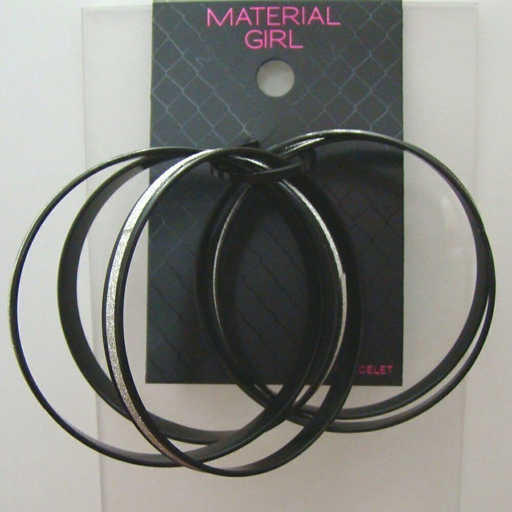 𝅺material Girl Thin Glitter Bangles Bracelets Silver Black Set Of 5 Multi-color